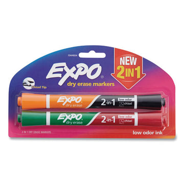 EXPO® 2-in-1 Dry Erase Markers, Medium Chisel Tip, Assorted Colors, 2-pack freeshipping - TVN Wholesale